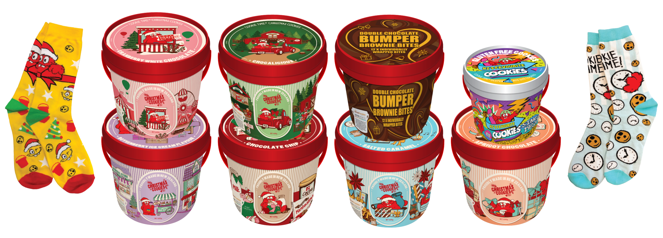 Win the full 2026 Christmas Cookies range — all 8 buckets plus 2 pairs of Cookie Time socks